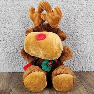Vintage Fun World Reindeer Plush Corduroy Antlers Christmas Holiday Brown 9"